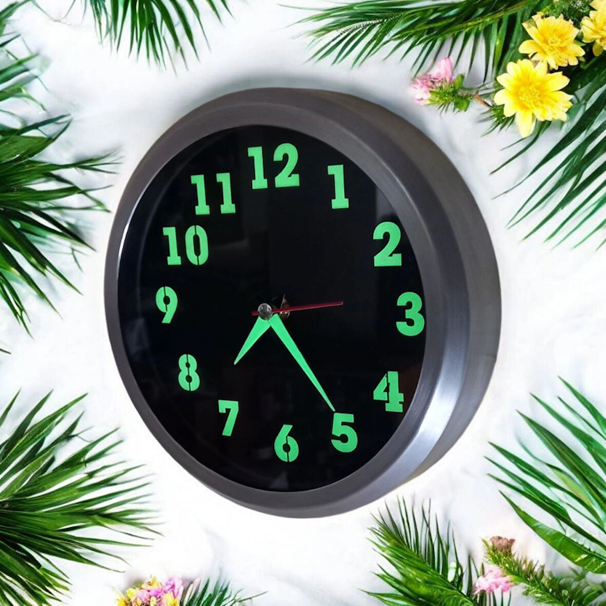Fosforlu Metal Mini Duvar Saati Çap 20 cm Küçük Saat