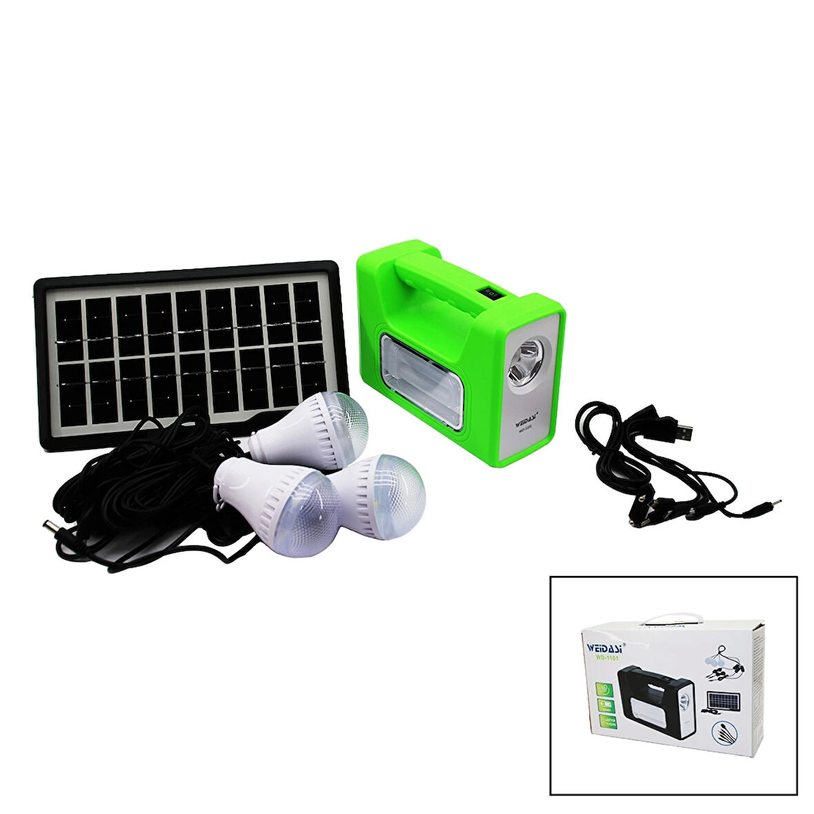 SOLAR SEYYAR PANELLİ - FİŞ ŞARJLI 2İN1 YATAY - DÜZ MODEL EL FENERİ  - 3 PARÇA  AMPUL KABLOLU - POWERBANK (4172)