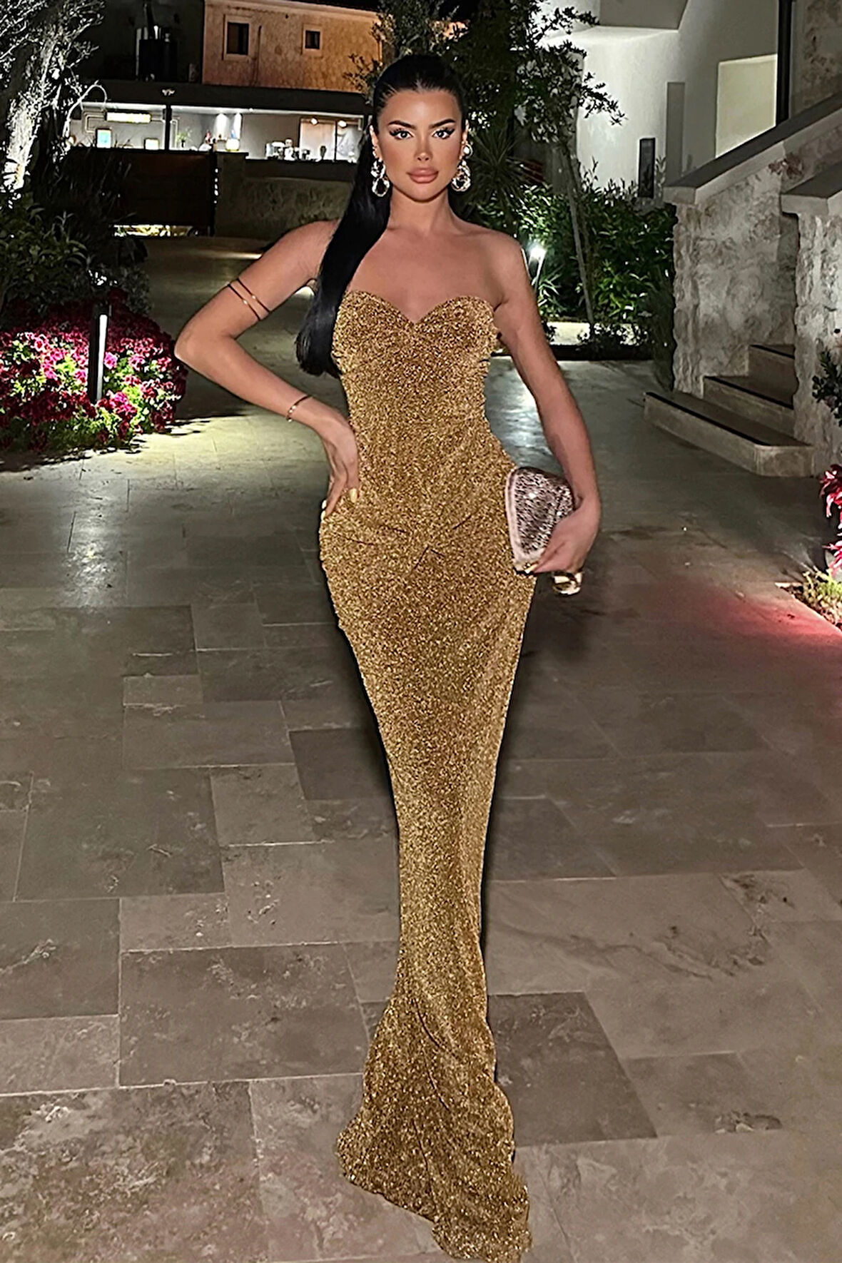 Dianora Gold Simli Uzun Elbise Ate-0988