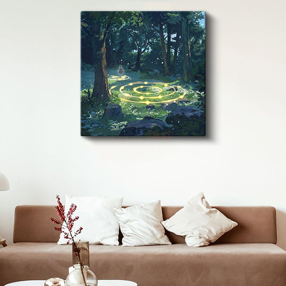 Büyülü Orman - Altın Spiral Anime Kanvas Tablo