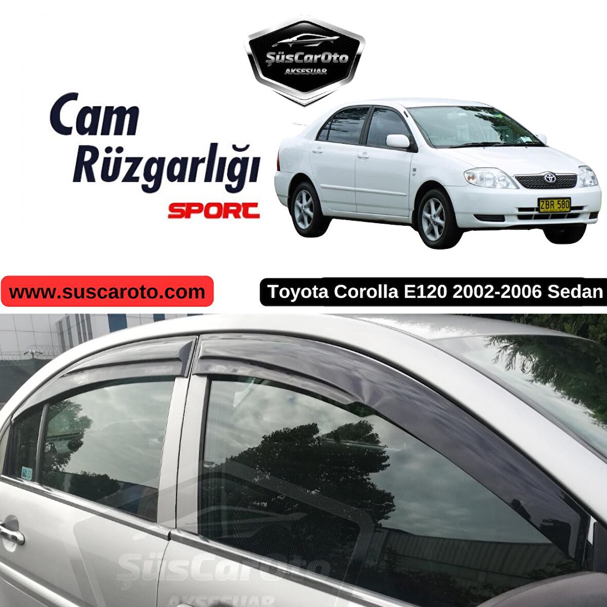 Toyota Corolla E120 2002-2006 Sedan Uyumlu Mugen Cam Rüzgarlığı Seti Piano Black 4'lü İthal