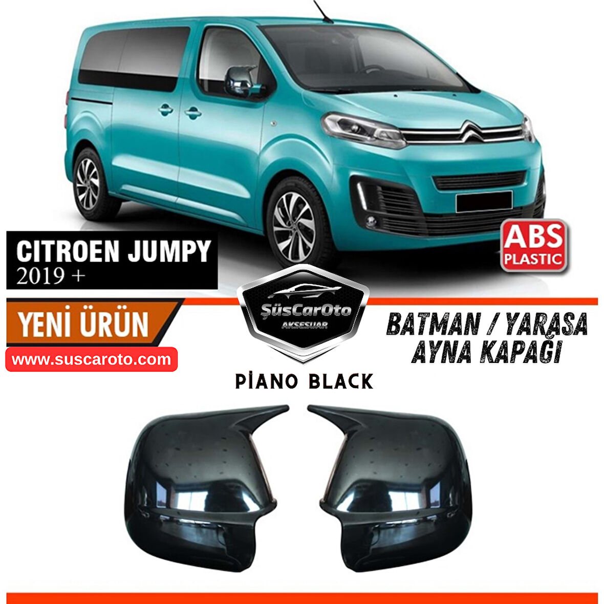 Citroen Jumpy 2019 Sonrası Uyumlu Batman Yarasa Ayna Kapağı Piano Black ABS Plastik Sağ Sol Takım