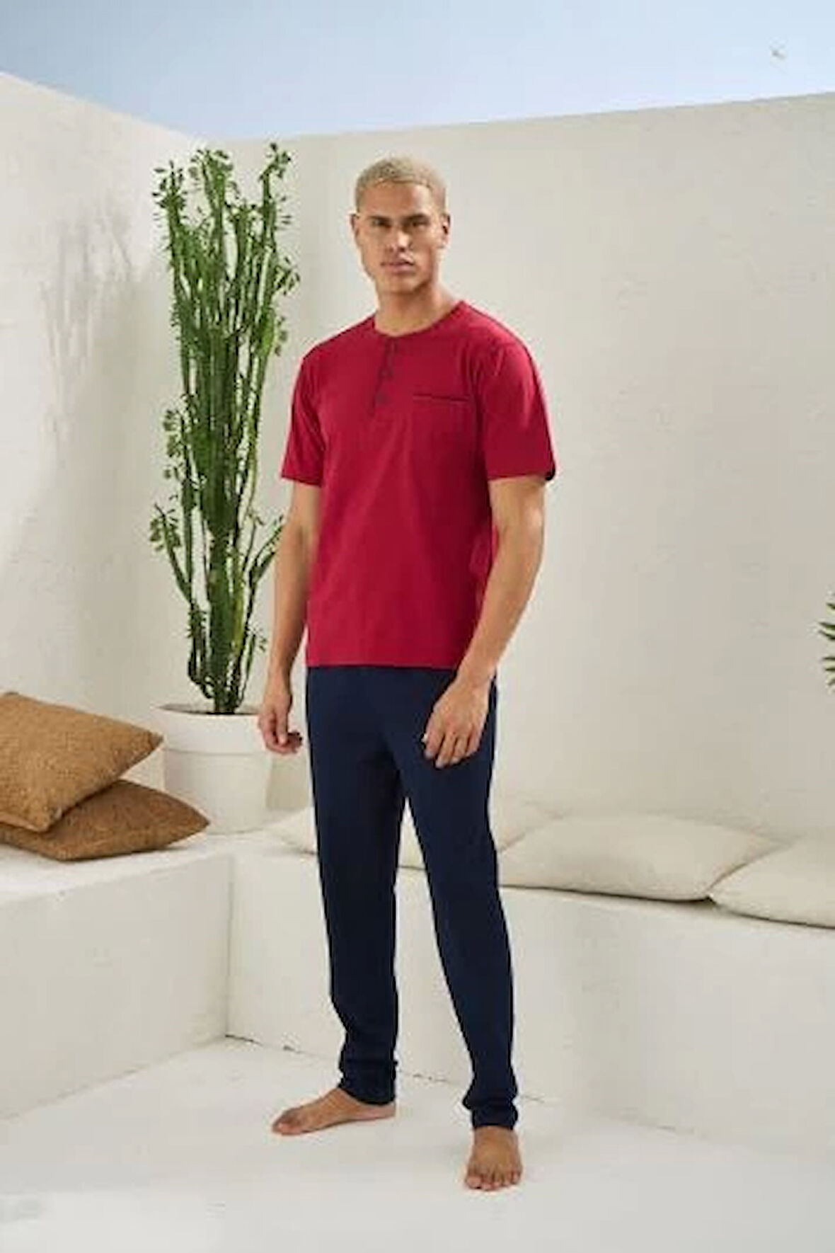 Erkek 2207 Erkek  Battal Midi Yaka Pijama Takım