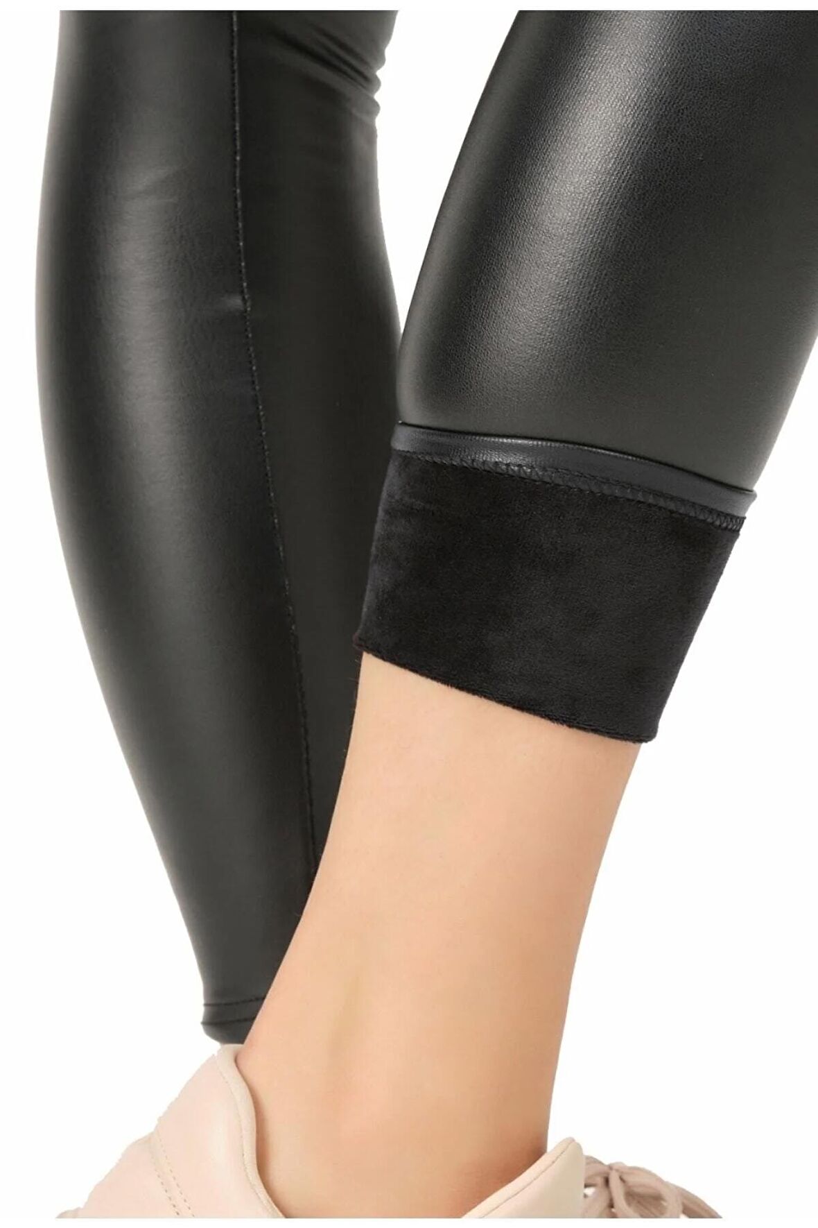 Kadın Yüksek Bel Siyah Içi Peluş Kışlık Deri Tayt