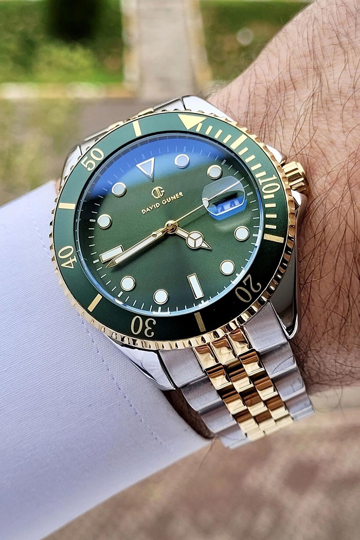 David Guner DGISTE60 Kadranı Yeşil Kordonu Gold Gümüş Renk Takvimli
