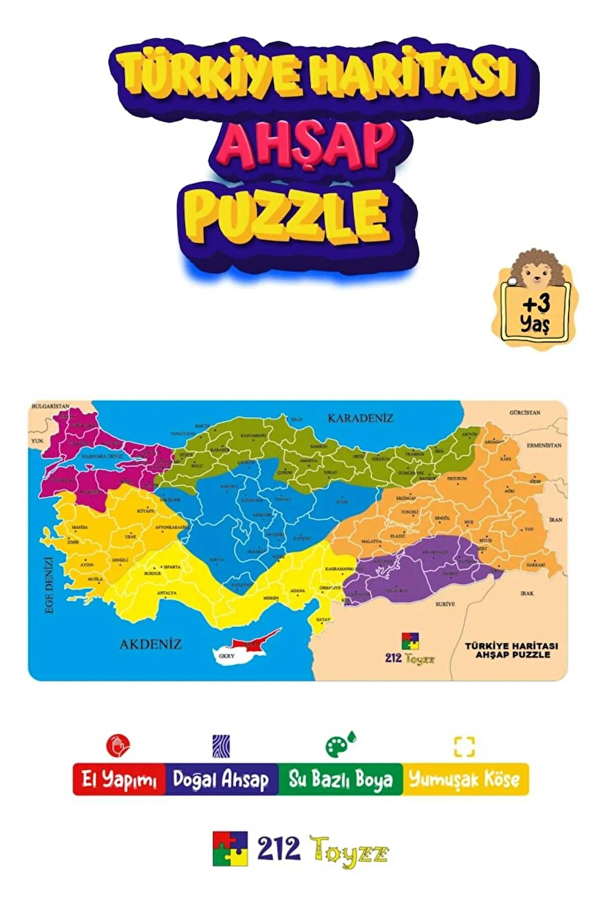 212toyzz Türkiye Haritası ahşap Yapboz Puzzle Eğitici Oyuncak