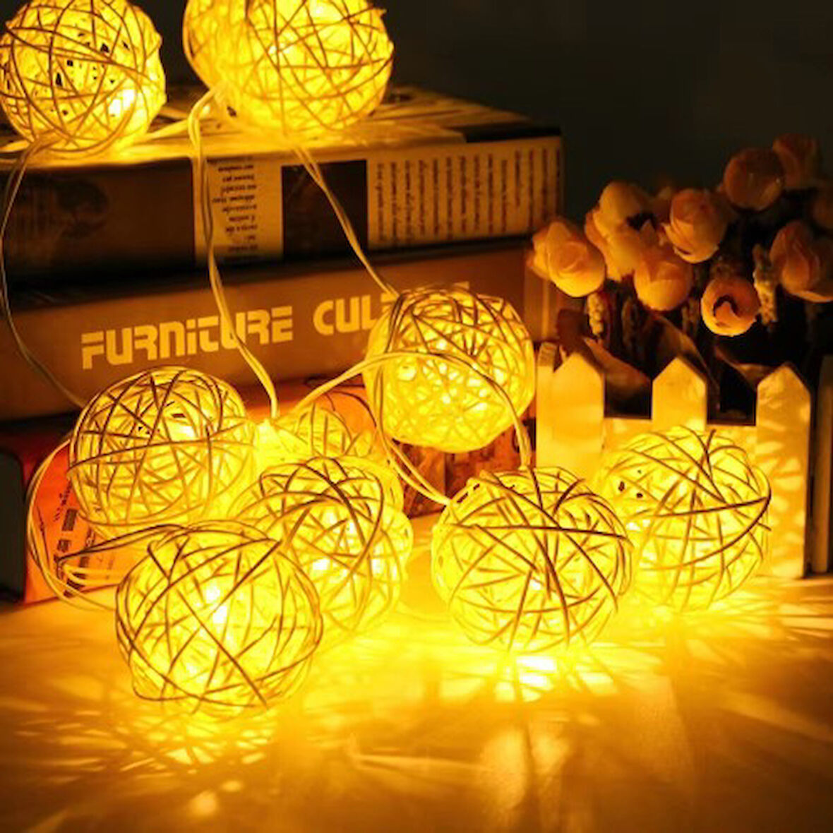 2m 10 Led Pilli 2 Kademeli Rattan Top Gün Işığı TdrTR