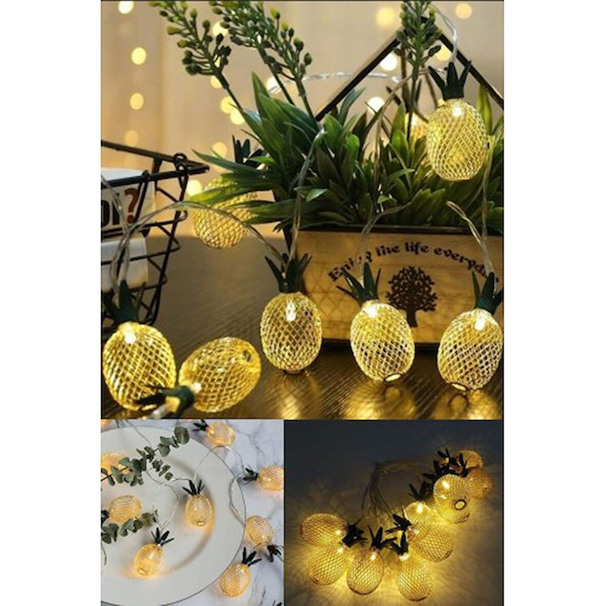 2m 10 Led Pilli 2 Kademeli Ananas Led Işık TdrTR