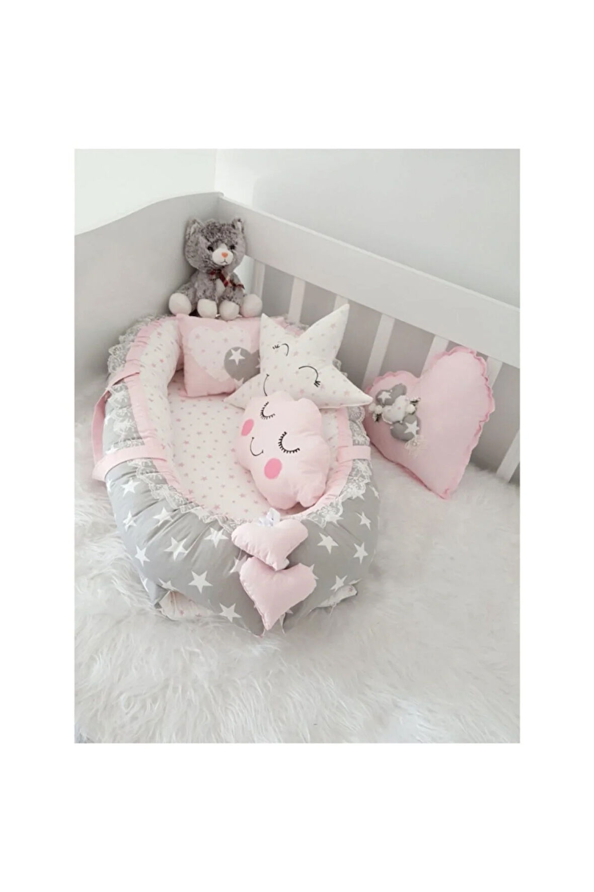 Nest Gri Pembeli Lüx Jaju-babynest Anne Yanı Bebek Yatağı Set