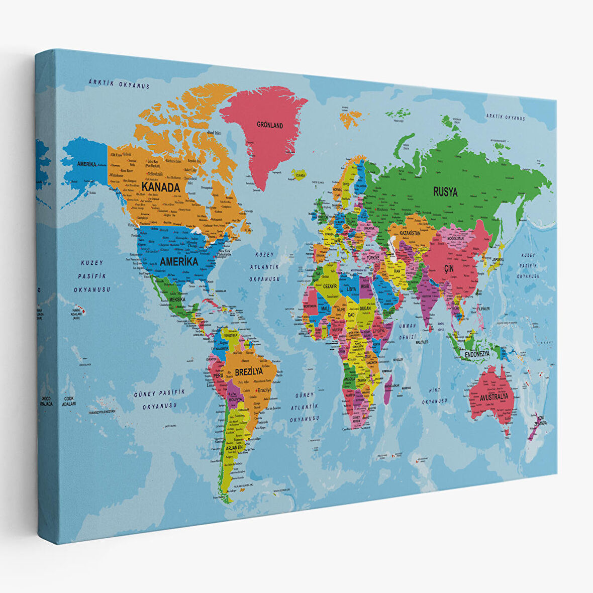 Harita Sepeti Dünya Haritası Türkçe Kanvas Tablo Ayrıntılı Dekoratif-Okyanuslu 2130