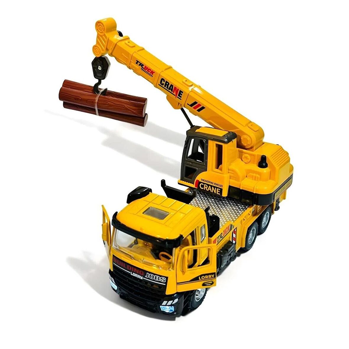 Oyuncak Sesli ve Işıklı Metal Çek Bırak İş Araçları - Die Cast Model İnşaat Kamyonları (Vinç-1)