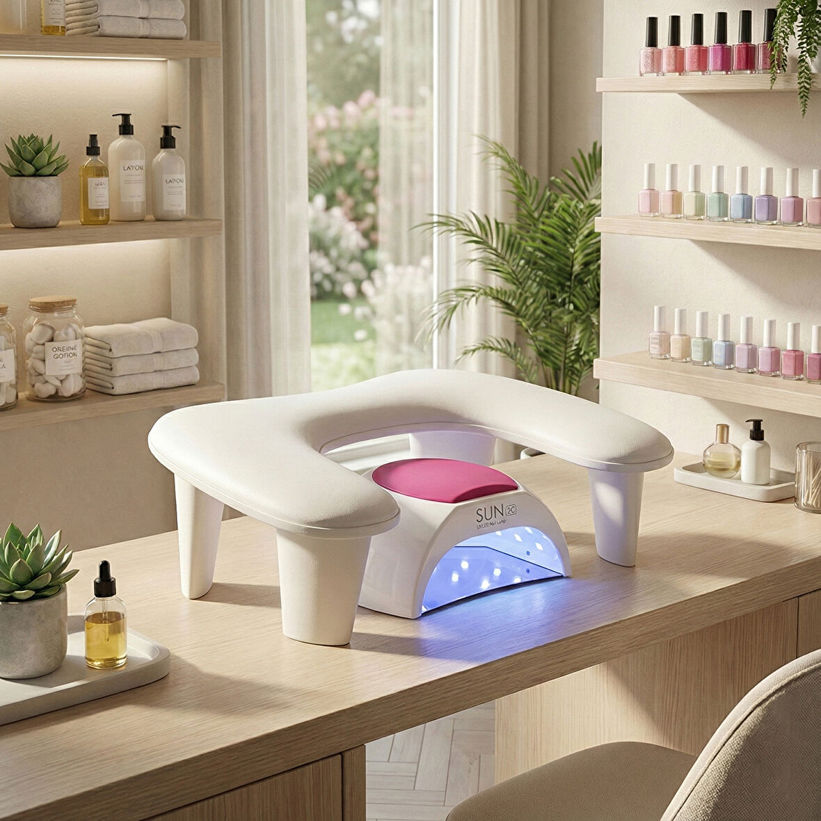 Oval U Tipi Ergonomik Manikür Sehpası Beyaz Manikür Kol Desteği U1W