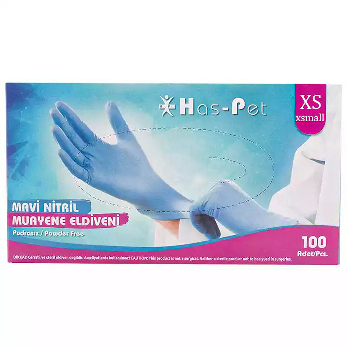 Pudrasız Mavi Nitril Eldiven XSmall HasPet 100lü