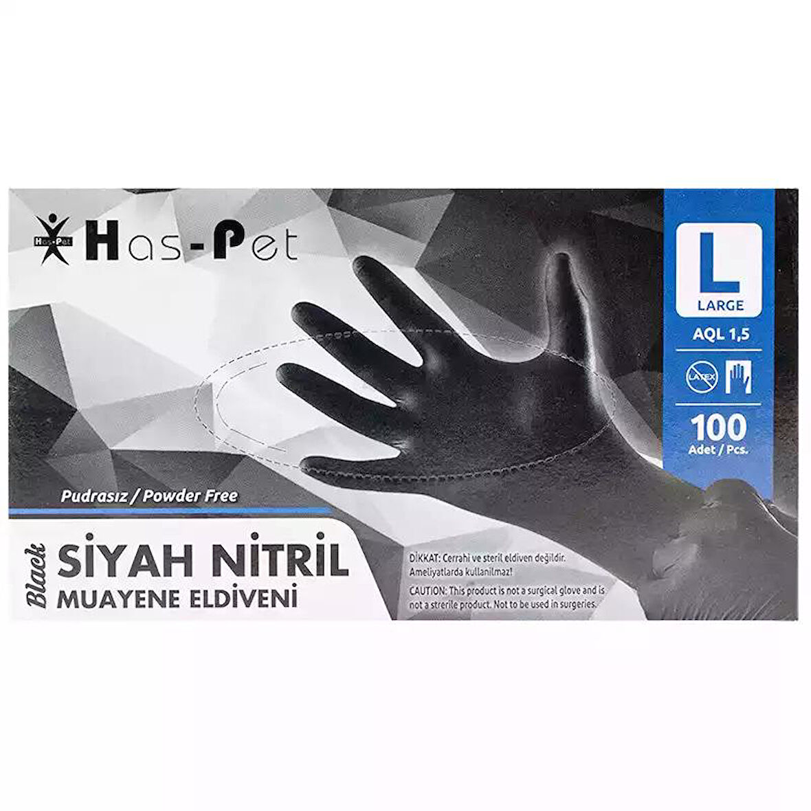 Pudrasız Siyah Nitril Eldiven Large HasPet 100lü