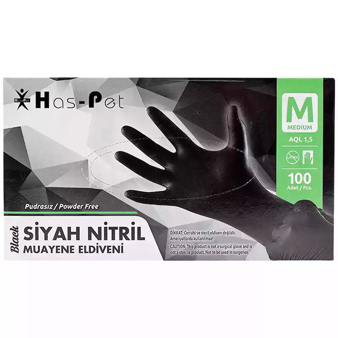 Pudrasız Siyah Nitril Eldiven Medium HasPet 100lü