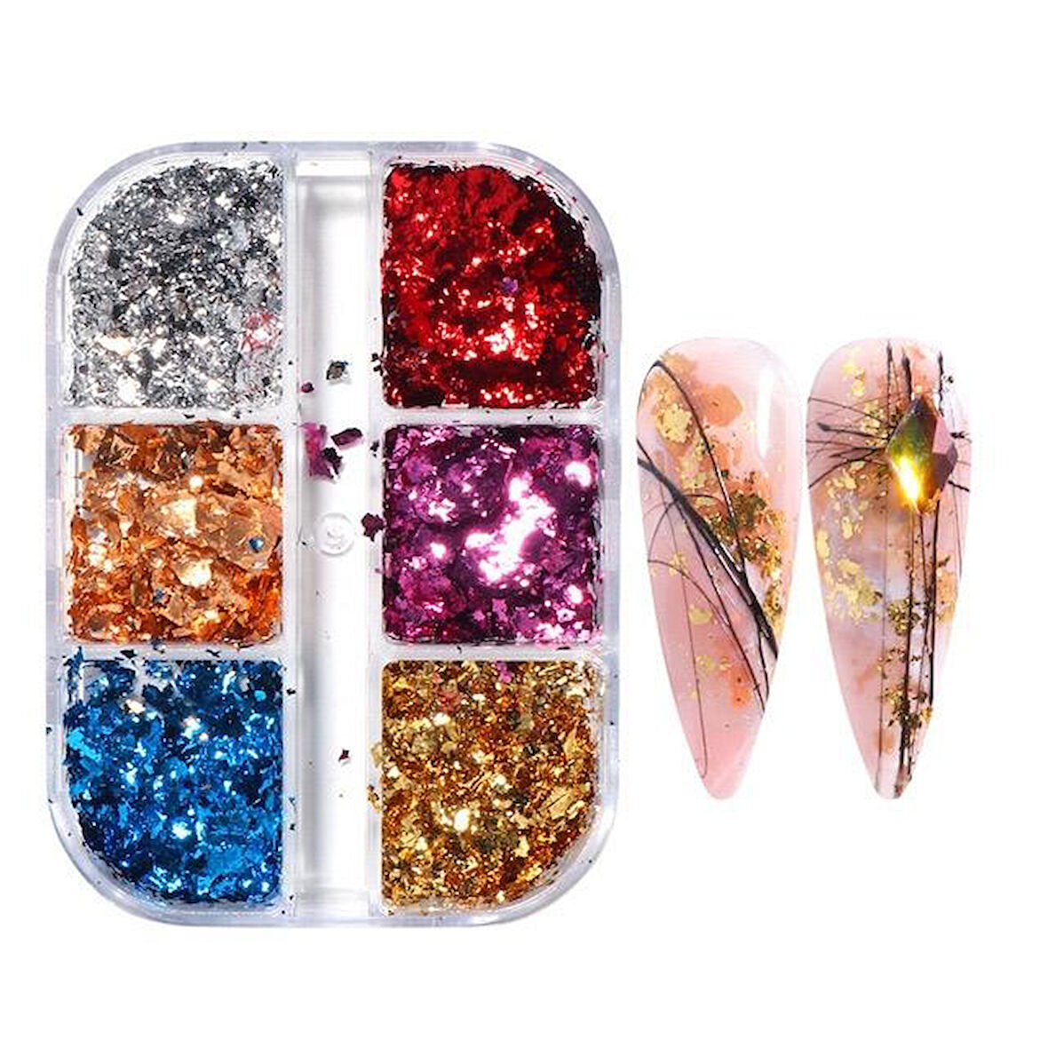 Tırnak Süsleme Kırık Folyo Parçaları 6'lı set Nail Art