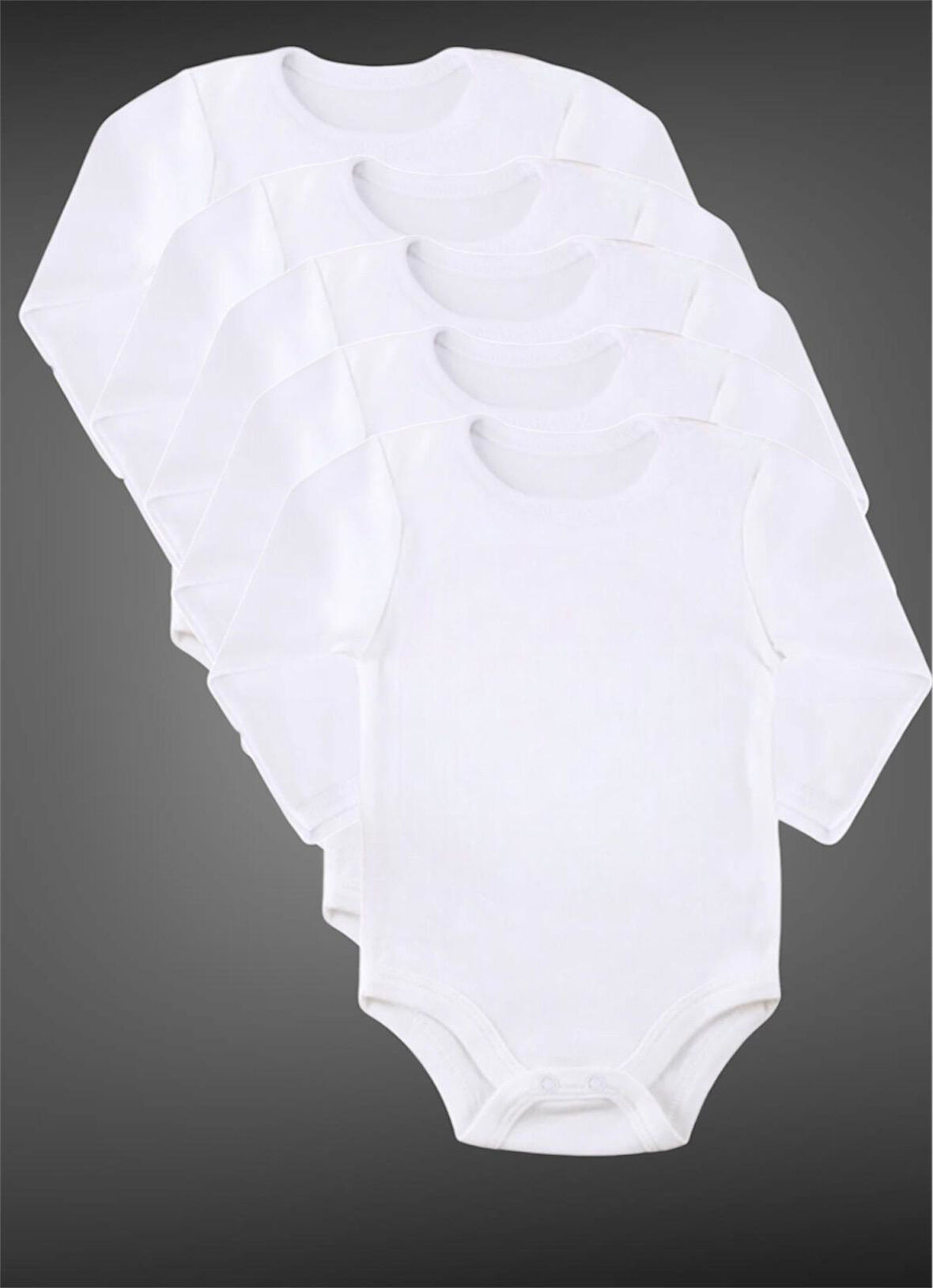 Uzun Kollu %100 Organik Pamuk  Bebek Body Çıtçıtlı Zıbın 5'li Paket