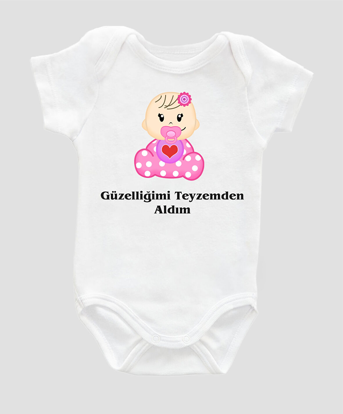 Kısa Kollu Güzelliğimi Teyzemden Aldım %100 Pamuklu Bebek Body Bebek Teyze Zıbın Badi ZBN006