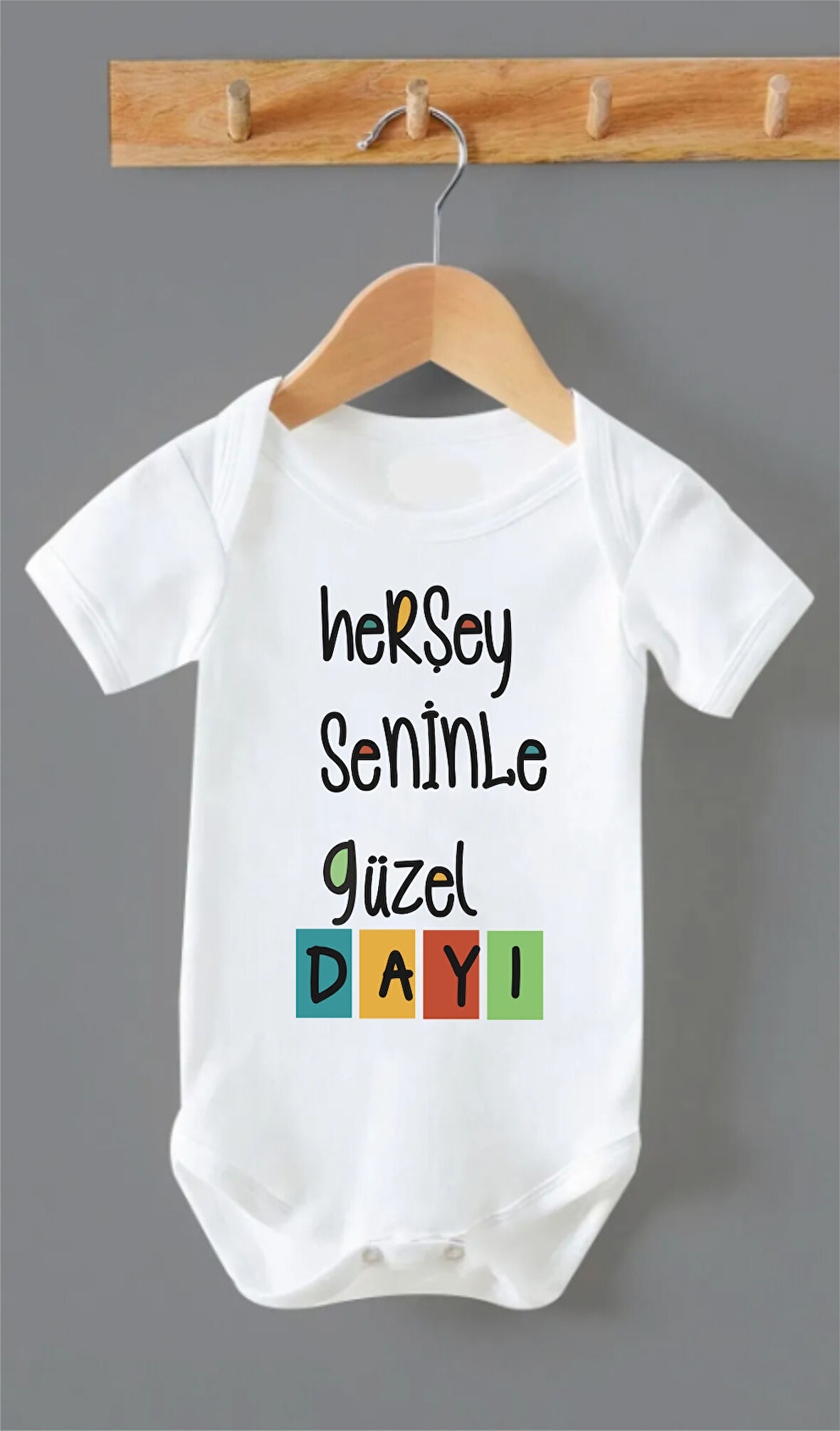 Organik %100 Pamuk Herşey Seninle Güzel Dayı Baskılı Bebek Body Badi Çıtçıtlı Zıbın ZBN199