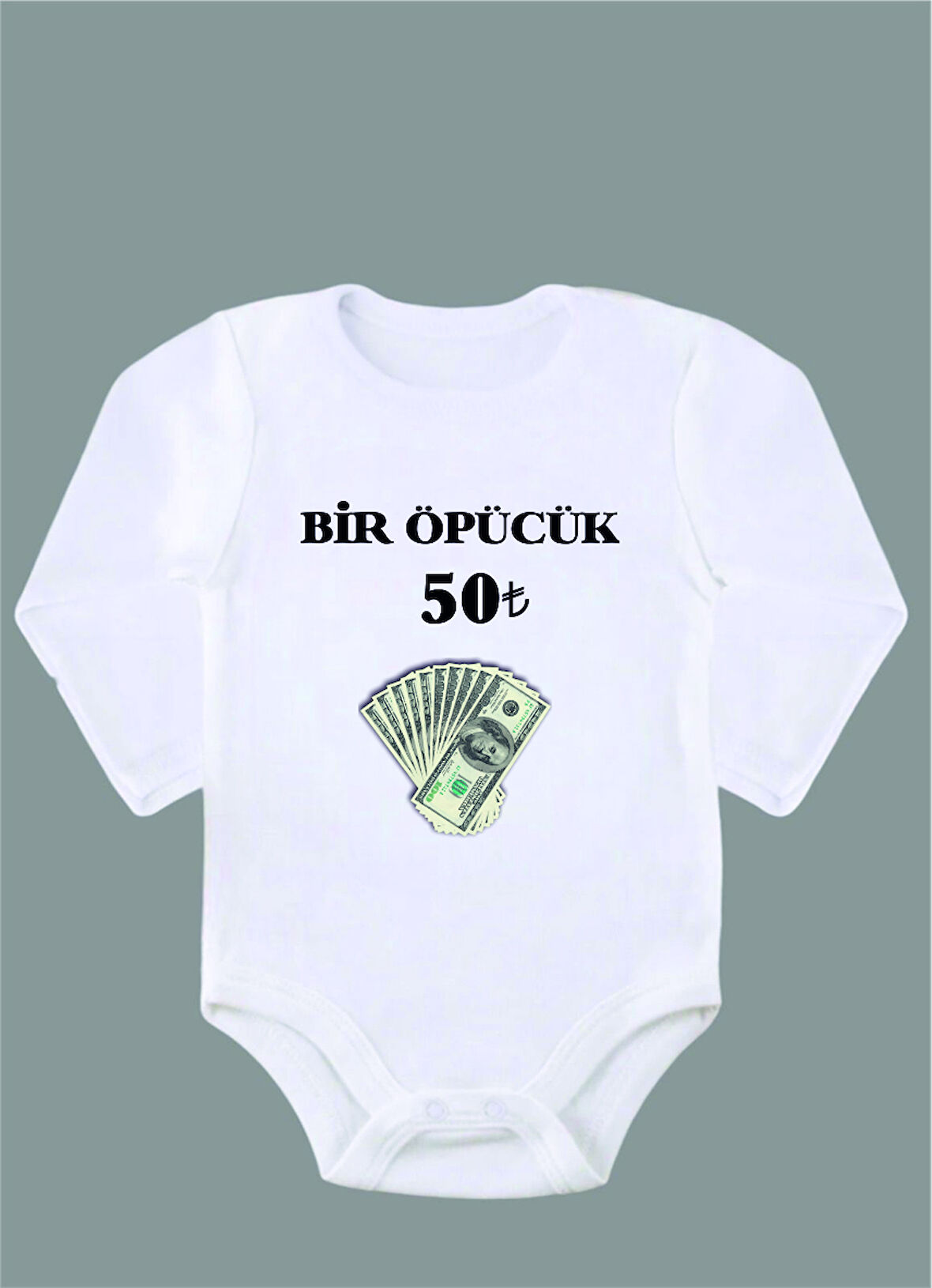 Uzun Kollu %100 Organik Pamuk Baskılı Bebek Body Çıtçıtlı Zıbın ZBN068