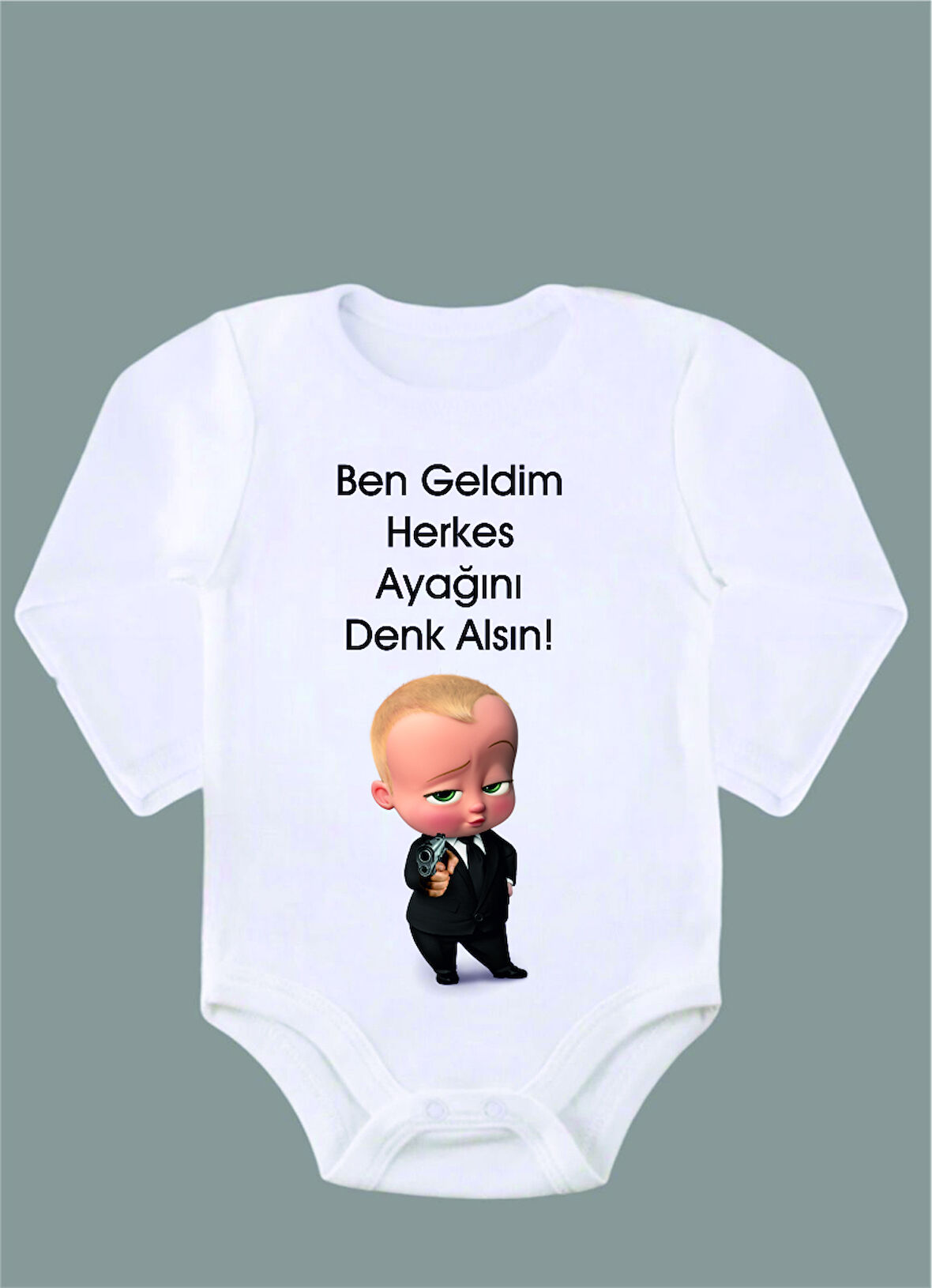 Uzun Kollu %100 Organik Pamuk Baskılı Bebek Body Çıtçıtlı Zıbın ZBN054