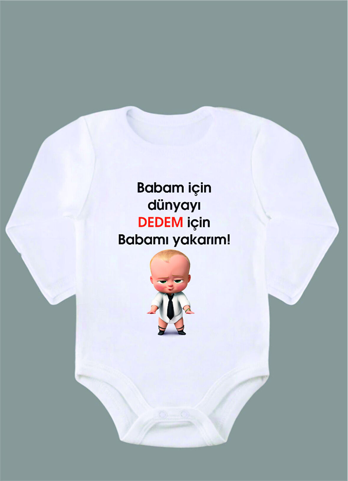 Uzun Kollu %100 Organik Pamuk Baskılı Bebek Body Çıtçıtlı Zıbın ZBN038