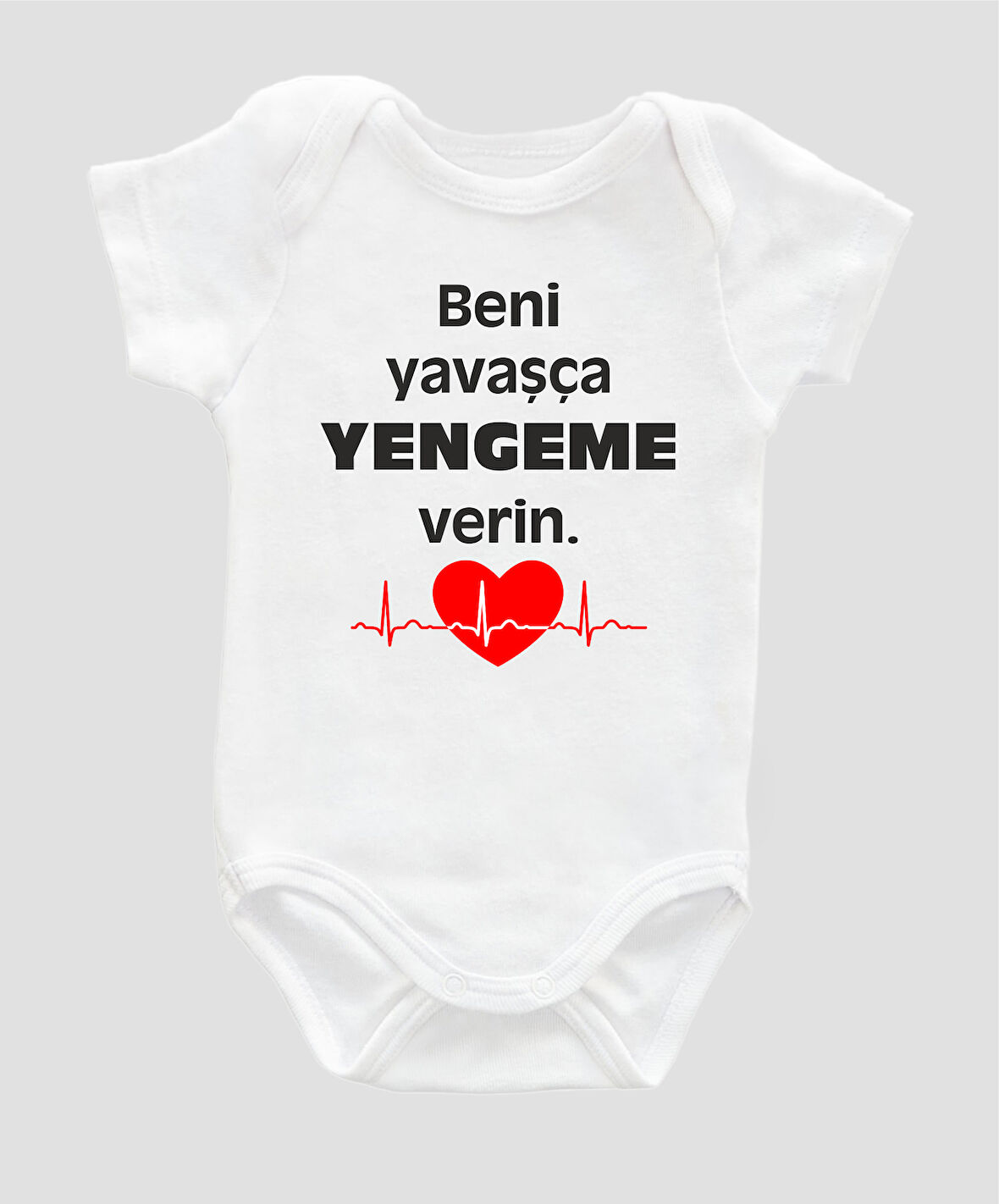 Beni Yavaşça Yengeme Verin Yazılı Bebek Body %100 Pamuklu Beyaz Badi Zıbın Organik Baskılı ZBN001
