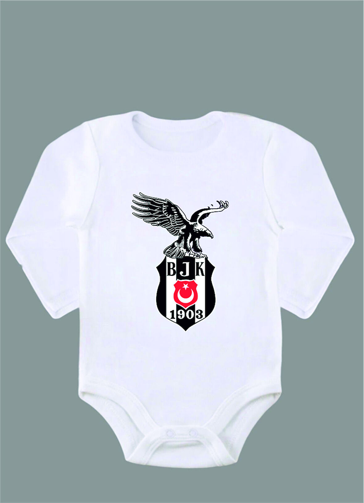 Uzun Kollu %100 Organik Pamuk Baskılı Bebek Body Çıtçıtlı Zıbın ZBN066