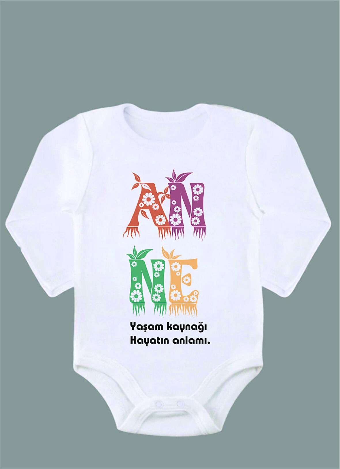 Uzun Kollu %100 Organik Pamuk Baskılı Bebek Body Çıtçıtlı Zıbın ZBN004