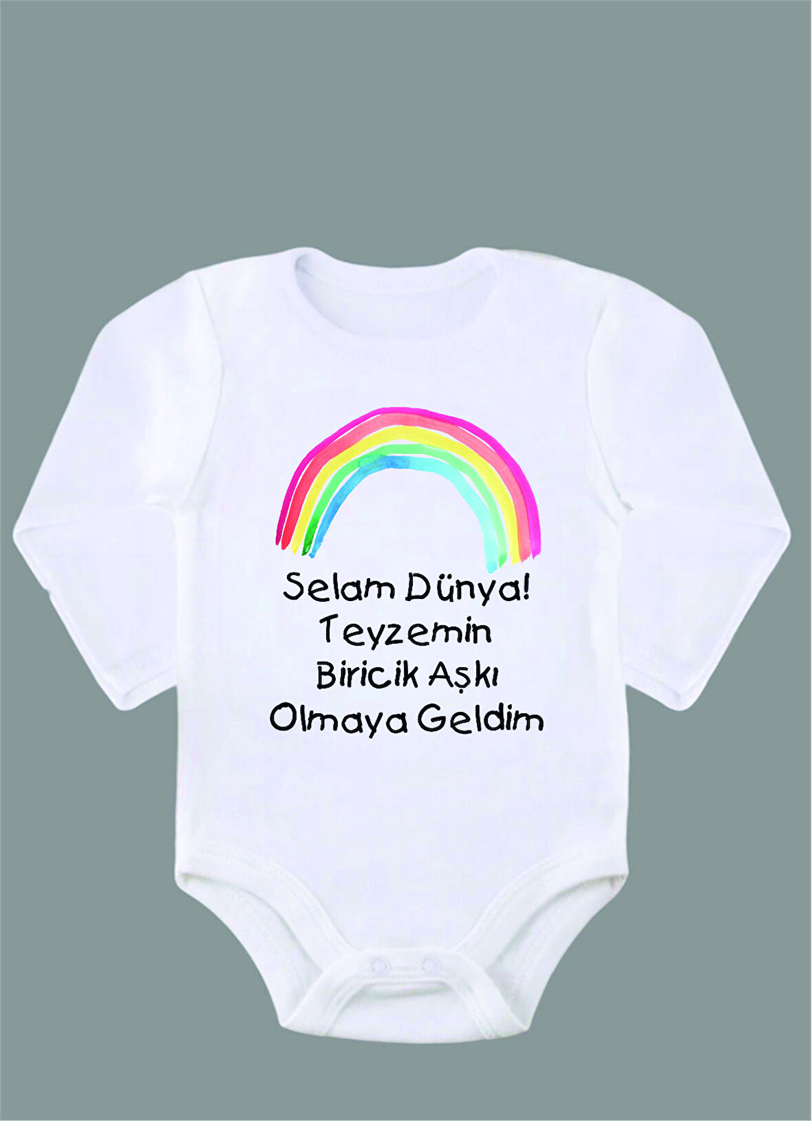 Uzun Kollu %100 Organik Pamuk Baskılı Bebek Body Zıbın ZBN152