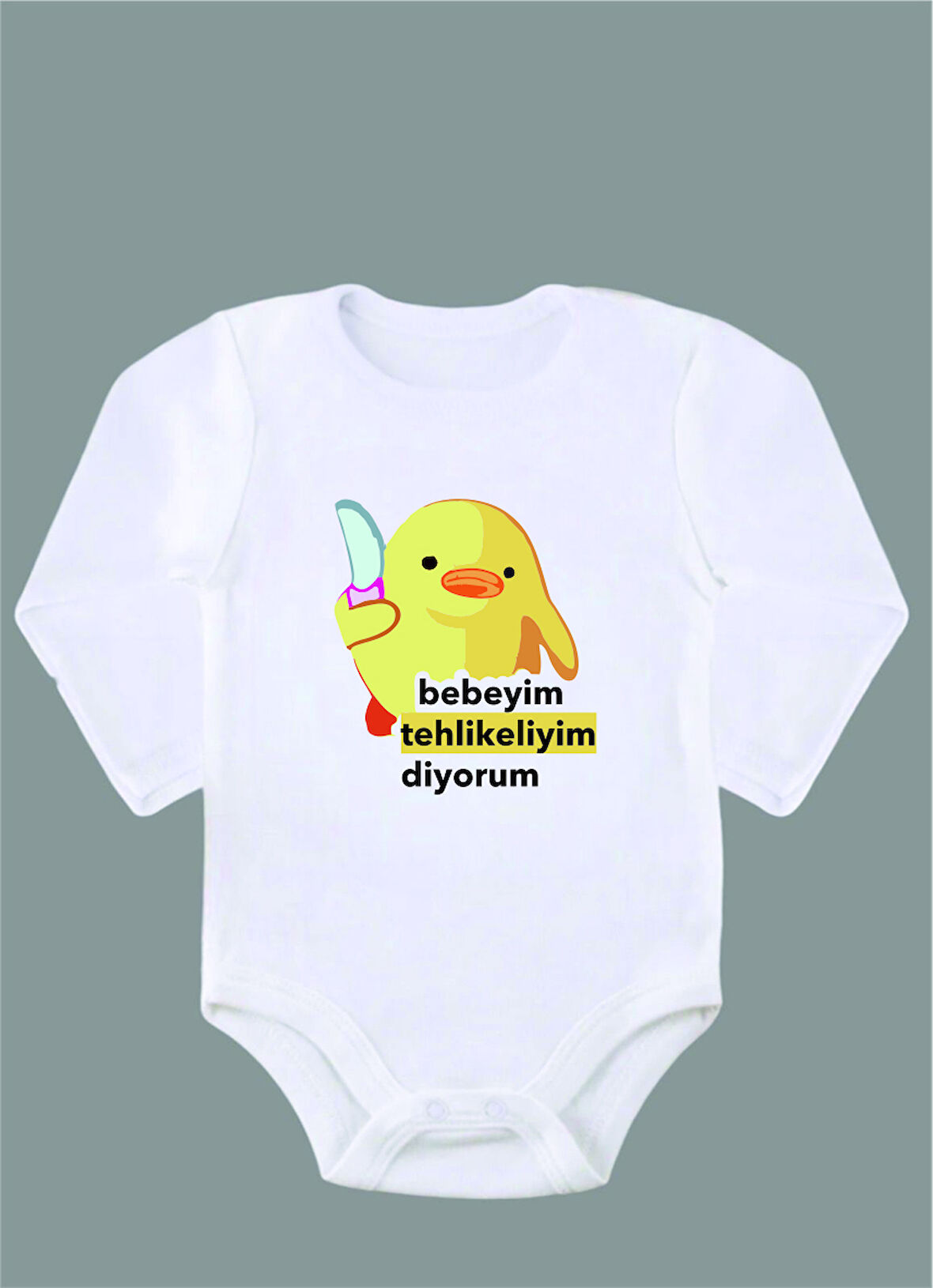 Uzun Kollu %100 Organik Pamuk Baskılı Bebek Body Çıtçıtlı Zıbın ZBN045