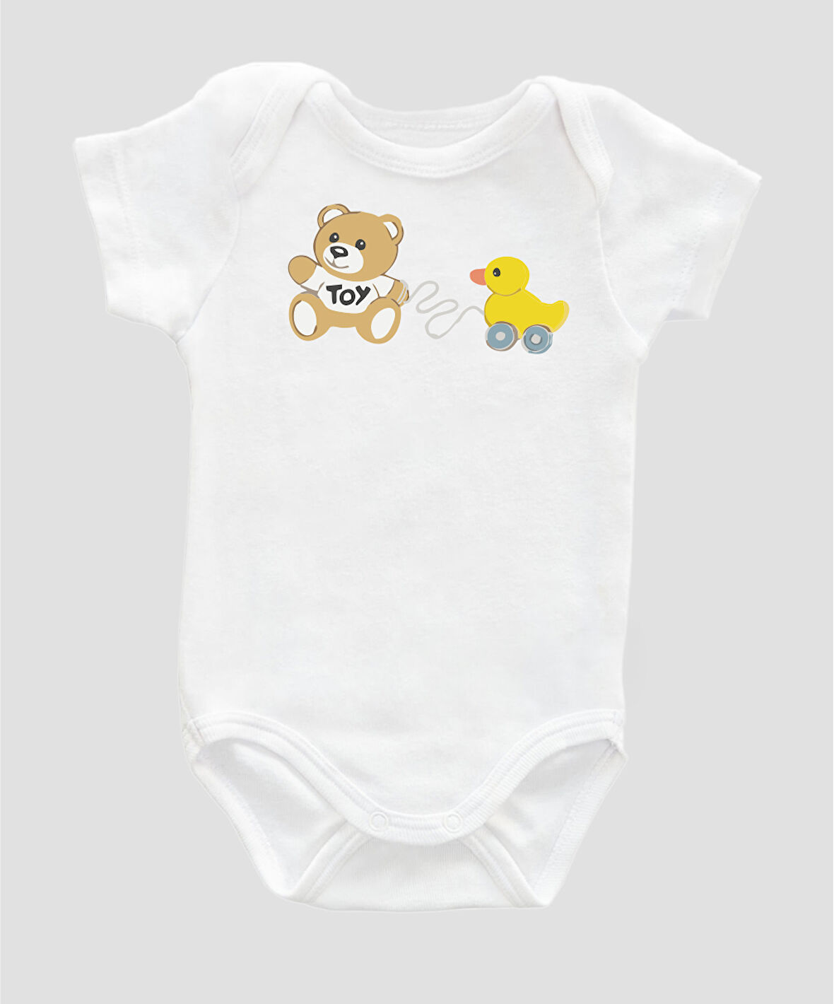 Organik %100 Pamuk Toy Ayıcık Baskılı Çıtçıtlı Bebek Body Badi Zıbın 053