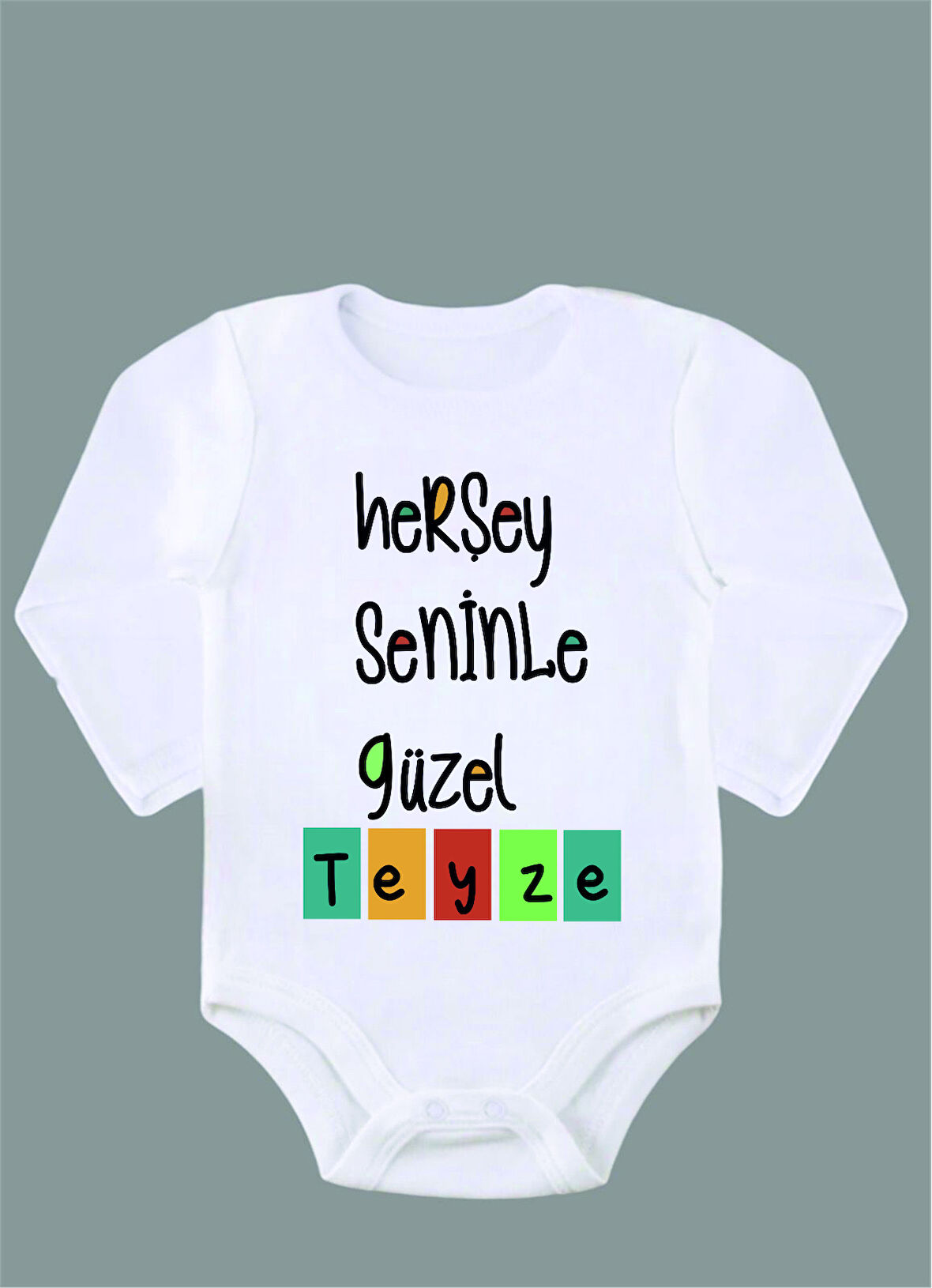 Uzun Kollu %100 Organik Pamuk Baskılı Bebek Body Zıbın ZBN123
