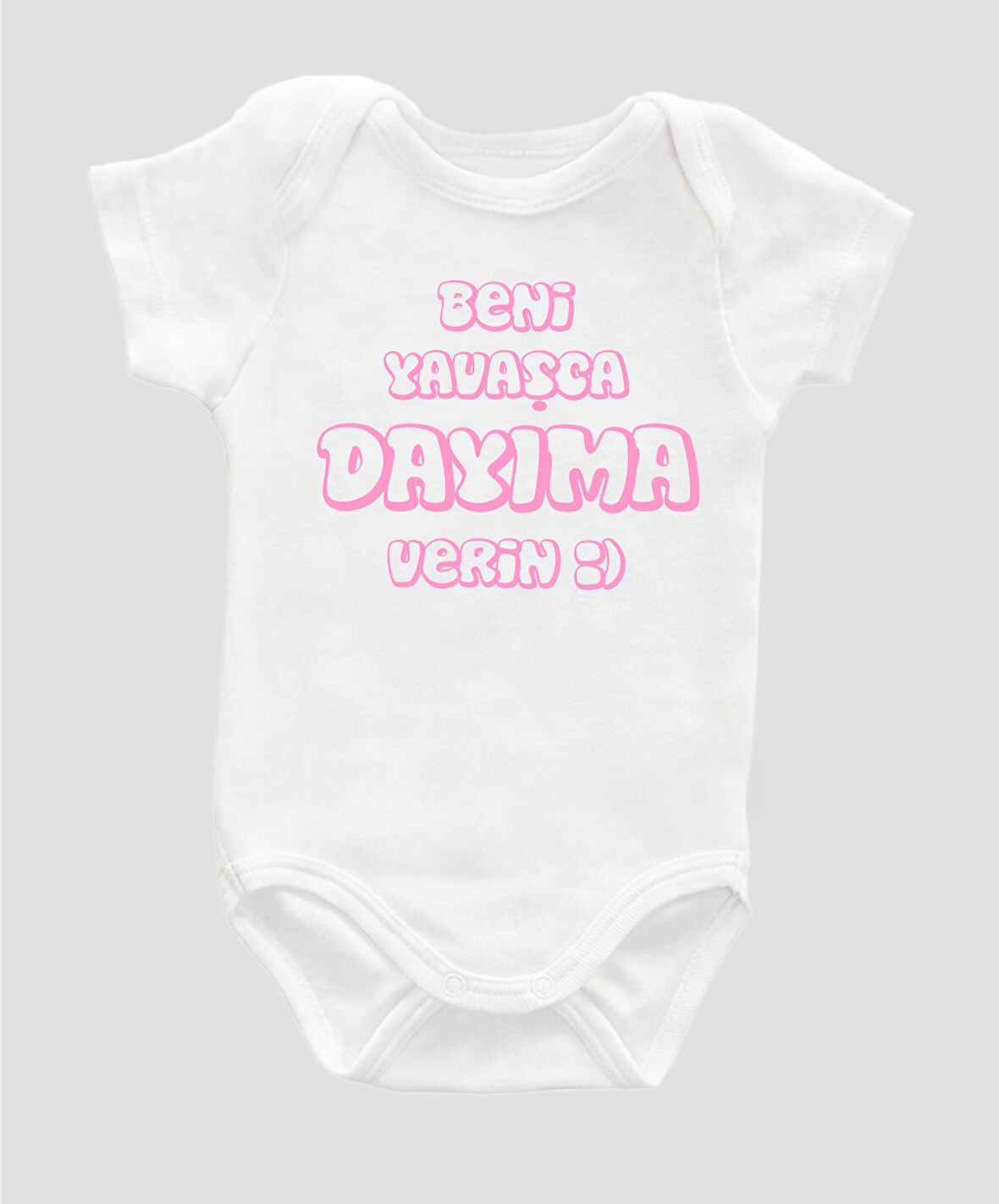 Organik %100 Pamuk Beni Yavaşca Dayıma Verin Pembe Bebek Body ZBN077
