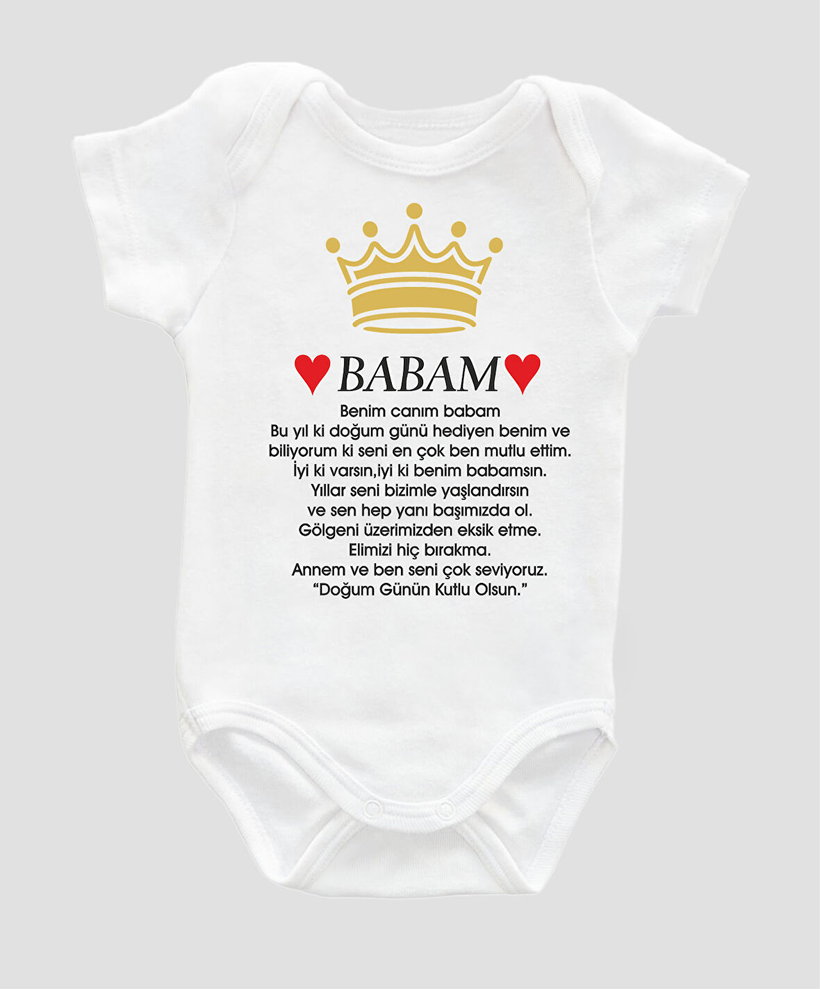 Organik %100 Pamuk Doğum günü Baba Baskılı Bebek Body Kısa Kollu Çıtçıtlı Badi ZBN021