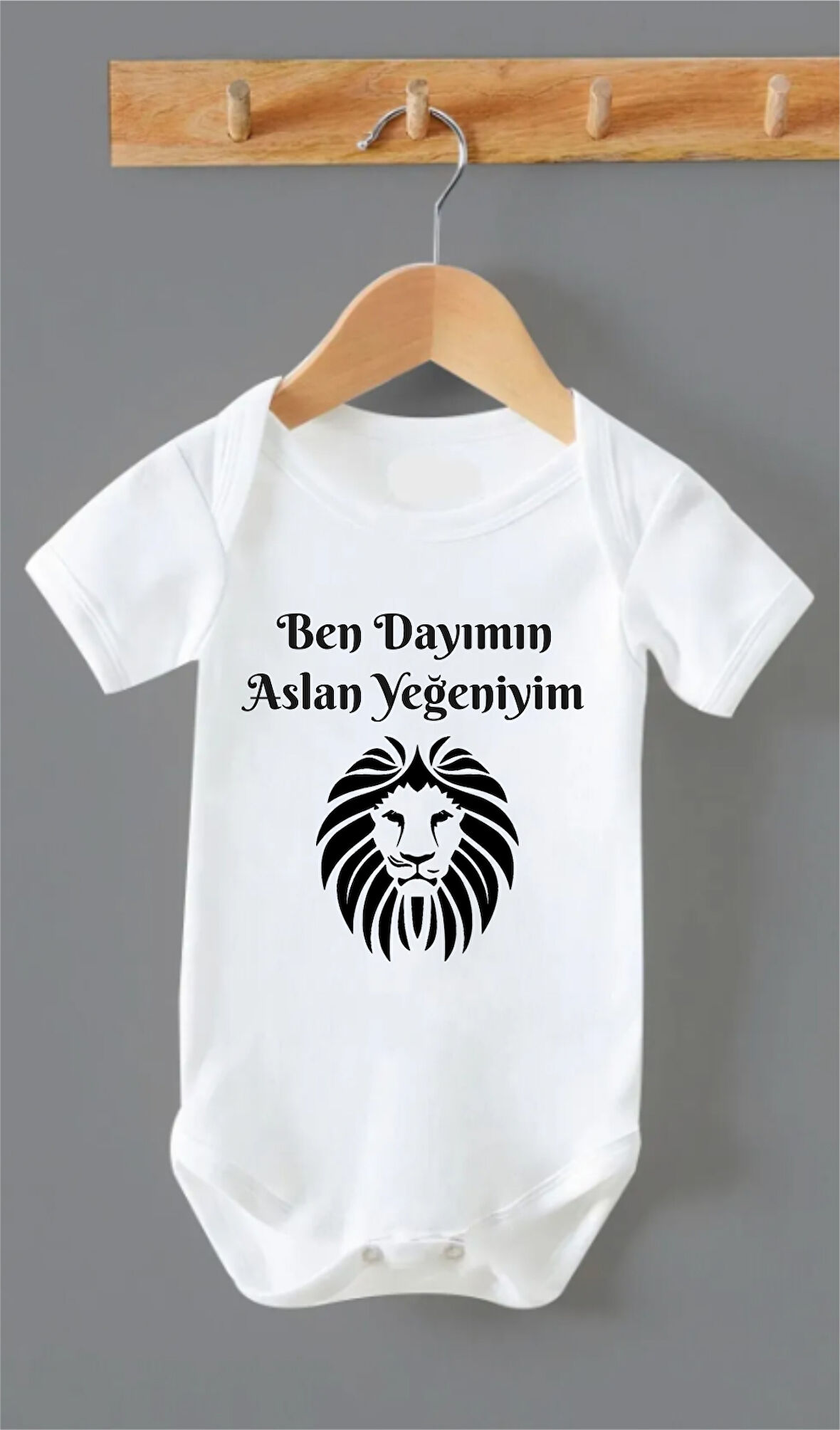 Organik %100 Pamuk Ben Dayımın Aslan YEĞENİYİM 2 Baskılı Bebek Body Badi Çıtçıtlı Zıbın ZBN203