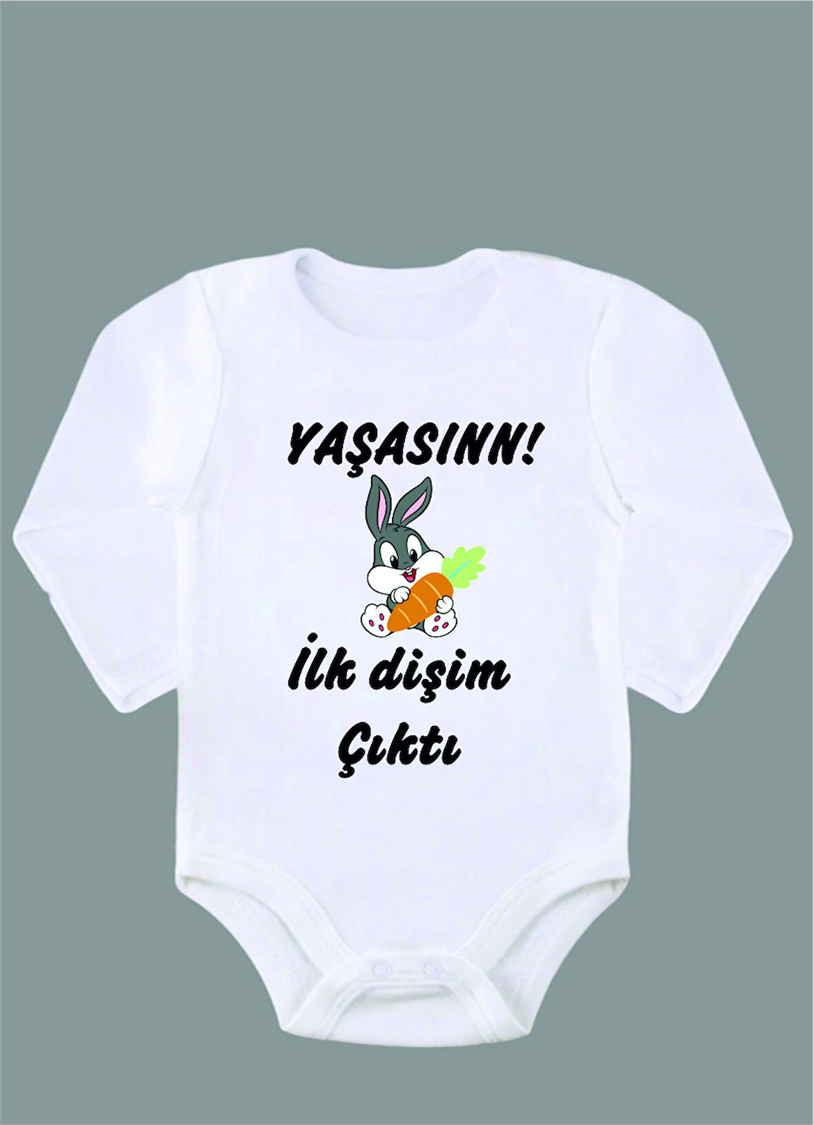 Uzun Kollu %100 Organik Pamuk Baskılı Bebek Body Zıbın ZBN174