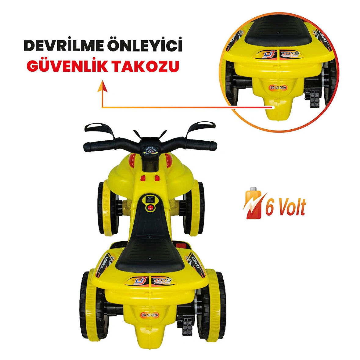 Uj Toys Müzikli ve Led Işıklı Akülü Atv 6V Karınca-Sarı