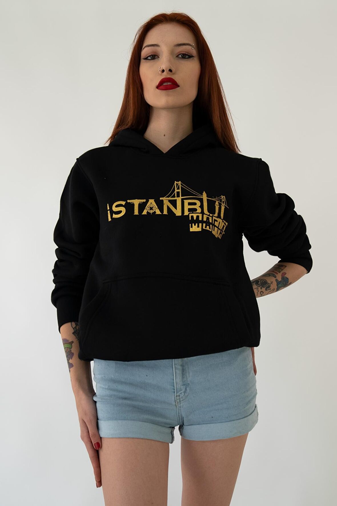 İSTANBUL MAFIA Kapşonlu Siyah Unisex Sweatshirt Hoodie Polar - MEDİUM