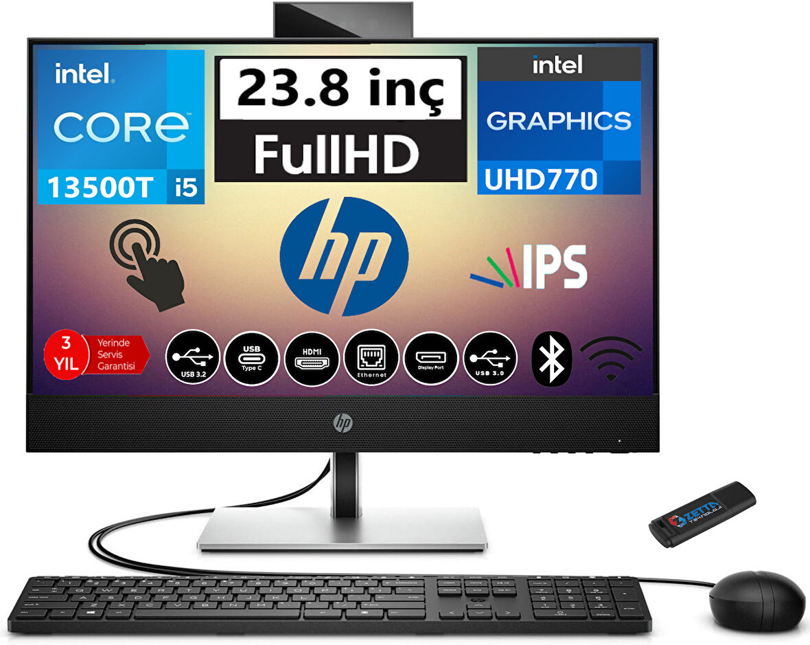 Hp Proone 440 G9 Intel Core I5 13500T 8gb 256GB SSD WIN11H 23.8 IPS Dokunmatik All In One Bilgisayar AIO623Y8ET21+ZETTAUSBBELLEK