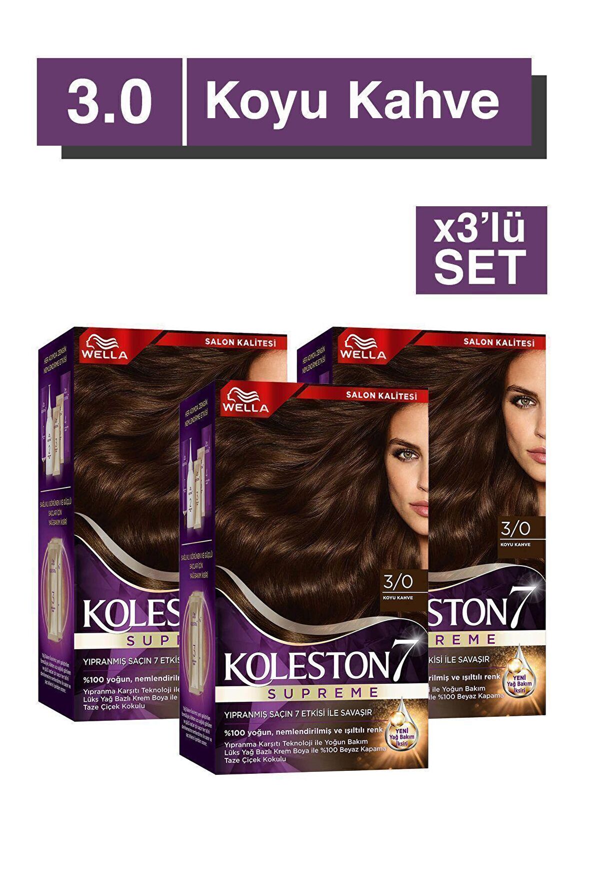 Koleston Supreme Saç Boyası 3/0 Koyu Kahve x3' li Set