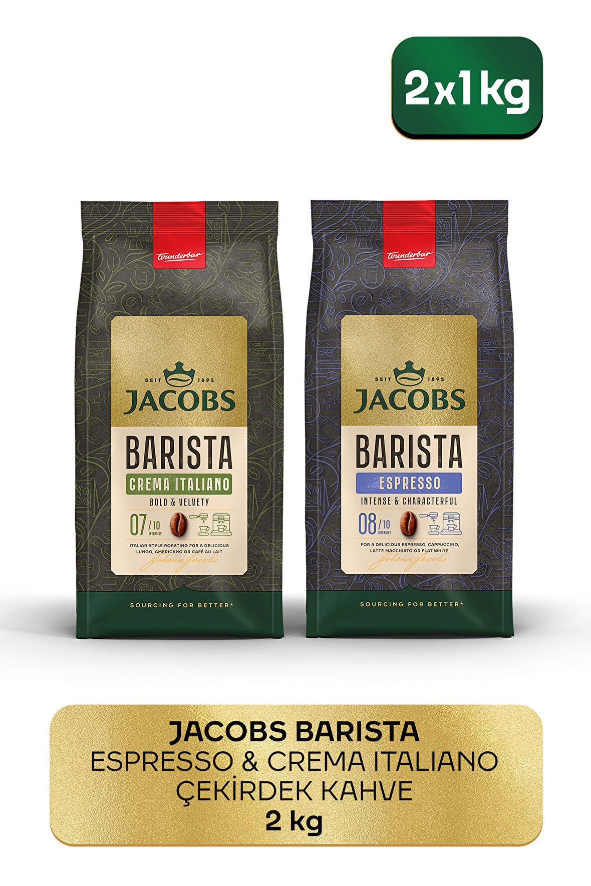 Jacobs Barista Çekirdek Kahve Avantajlı Paket 2 kg ( Crema Italiano 1kg + Espresso 1kg )
