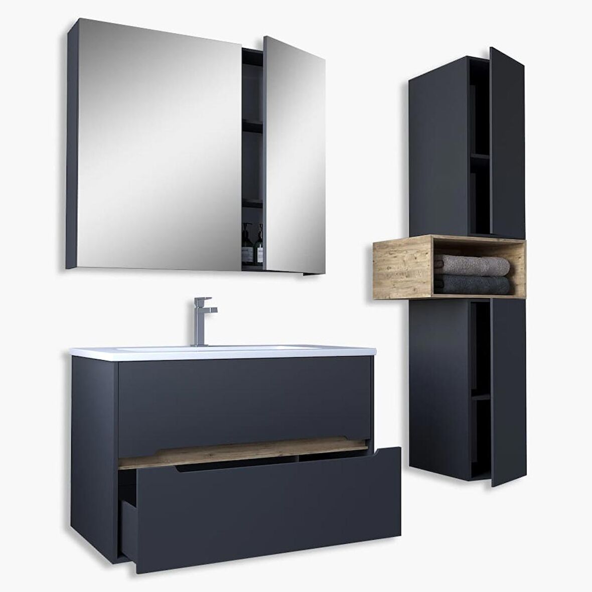 Teta Home Madrid 65 cm MDF Banyo Dolabı Seti ve Boy Dolabı