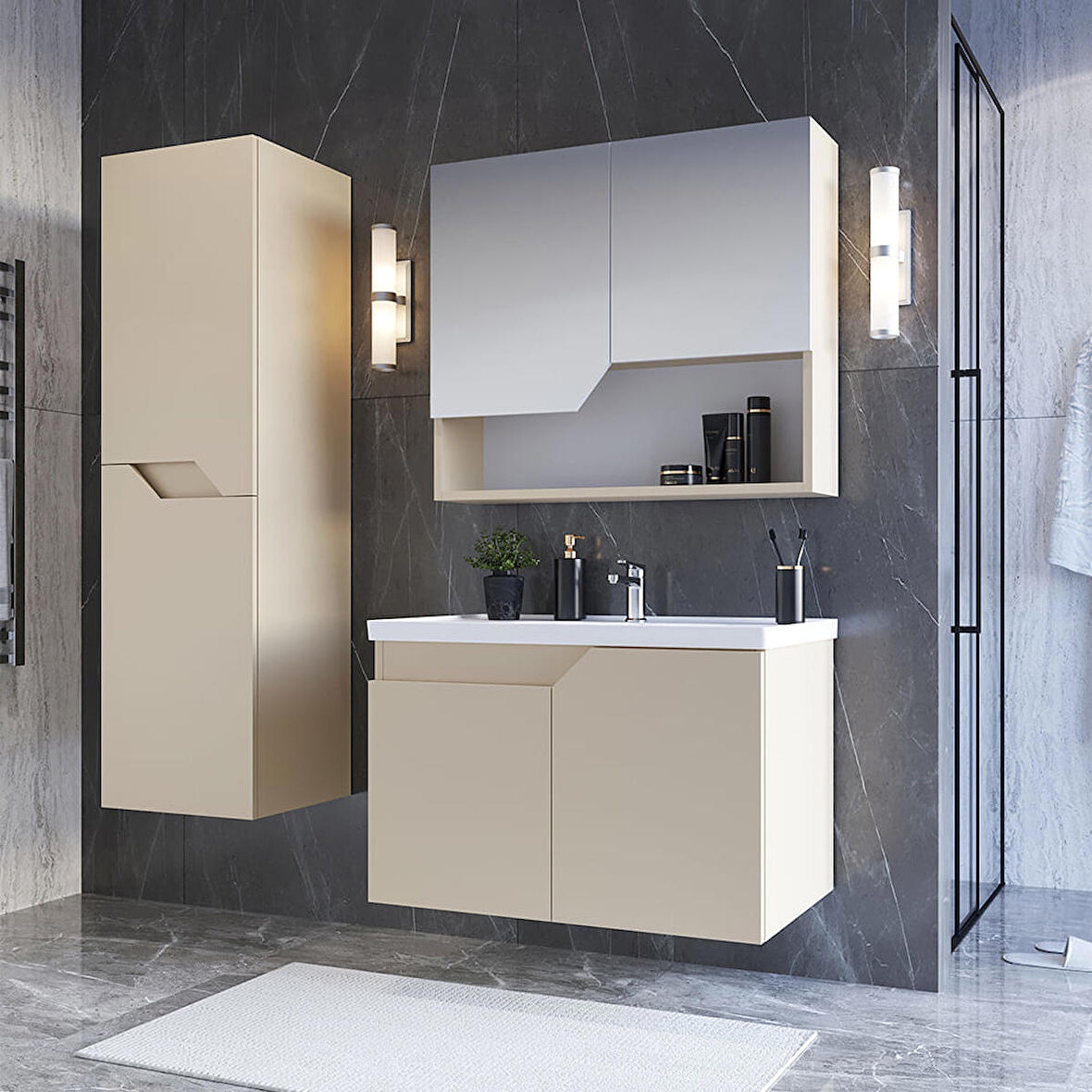 Teta Home Napoli 80 cm Mdf Banyo Dolabı Seti + Boy Dolabı