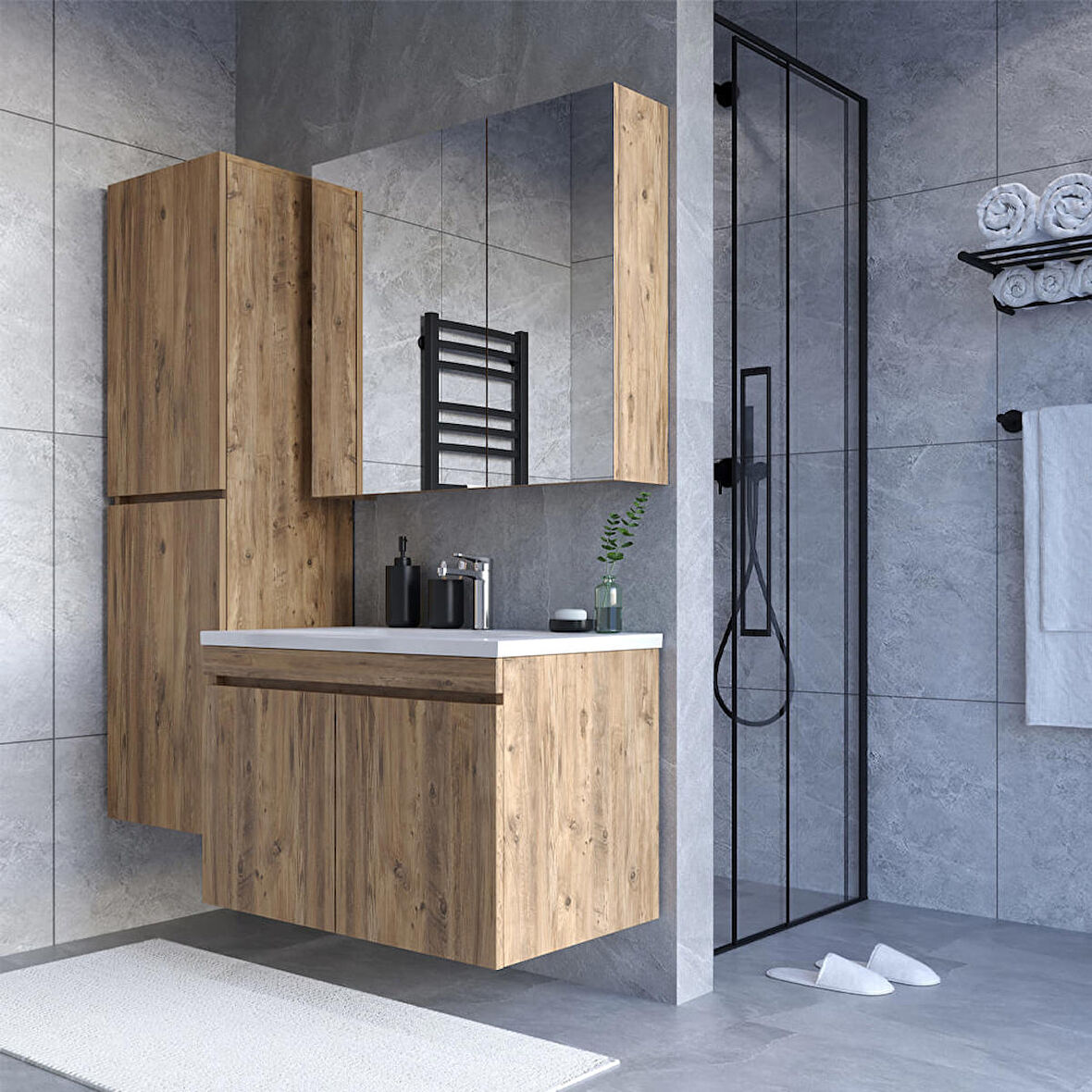 Teta Home Tokyo 65 Cm Mdf Banyo Dolabı Seti + Boy Dolabı