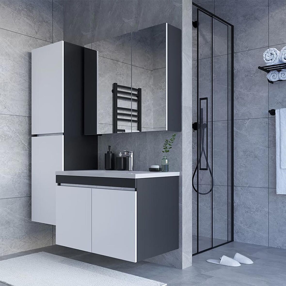 Teta Home Tokyo 65 Cm Mdf Banyo Dolabı Seti + Boy Dolabı