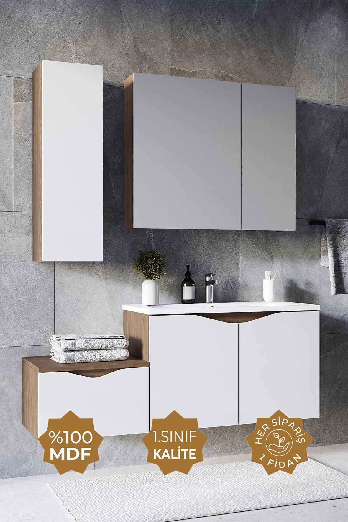 Teta Home Manila 100cm Mdf Banyo Seti + Boy Dolap
