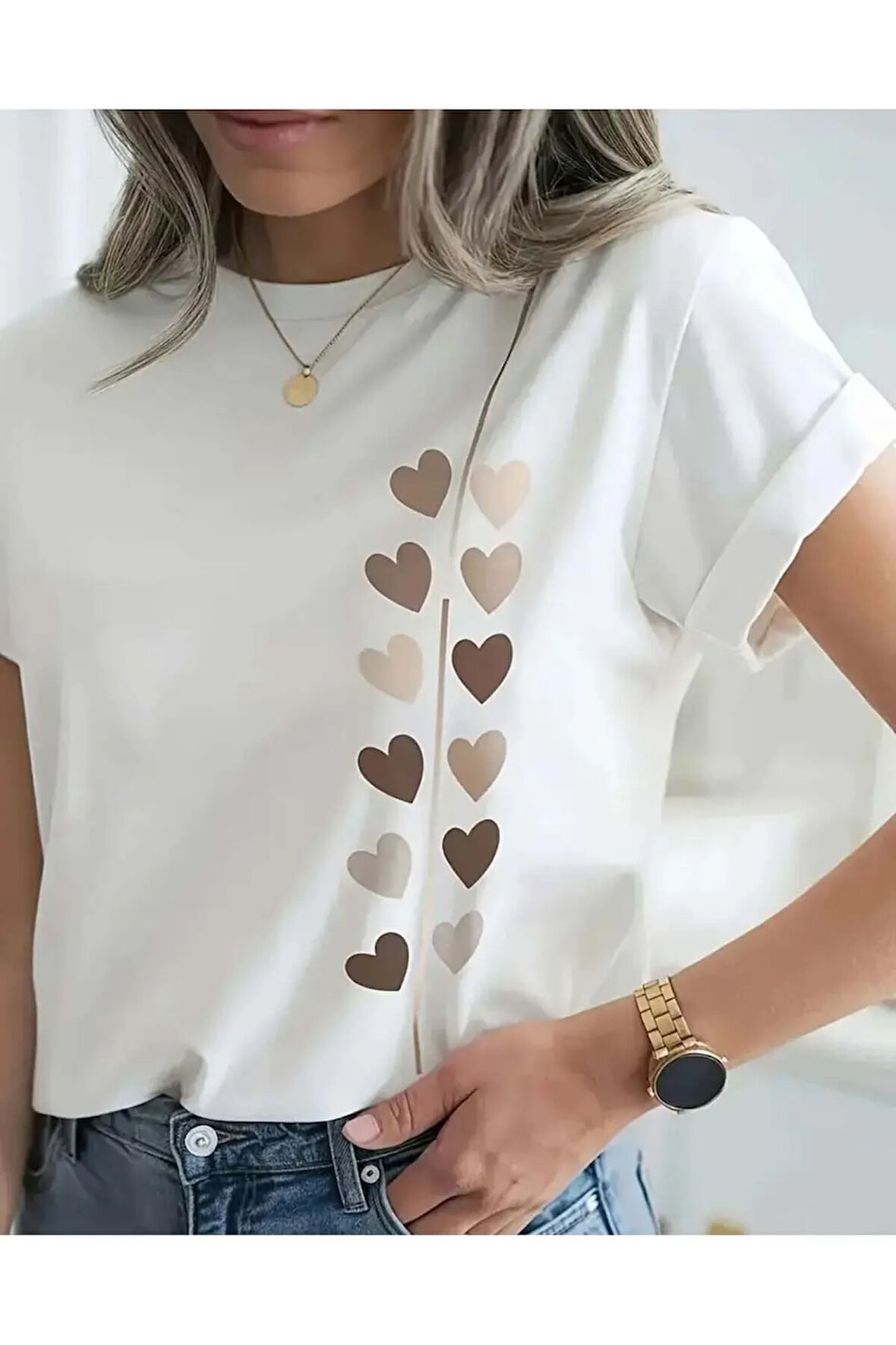 Unisex Kalp Yolu Özel Tasarım Ön Baskılı Tasarım Tshirt