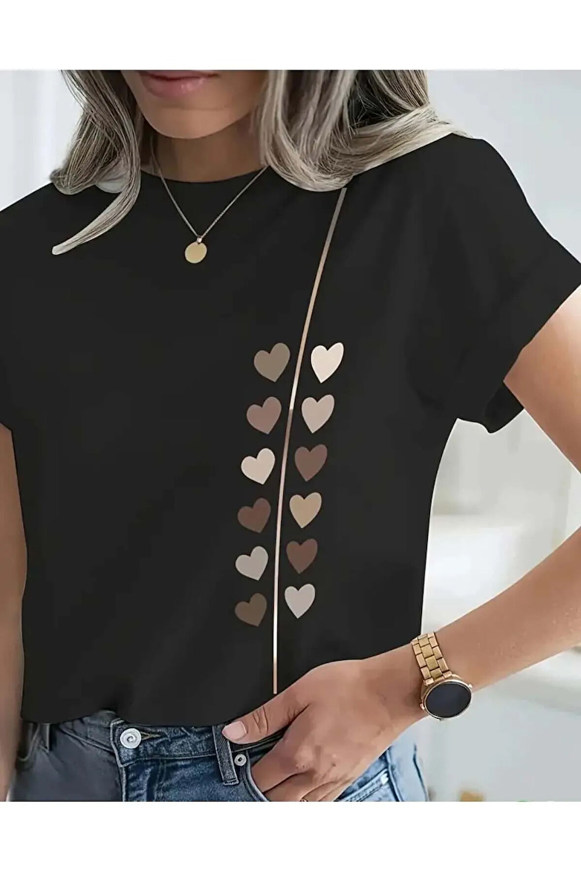 Unisex Kalp Yolu Özel Tasarım Ön Baskılı Tasarım Tshirt