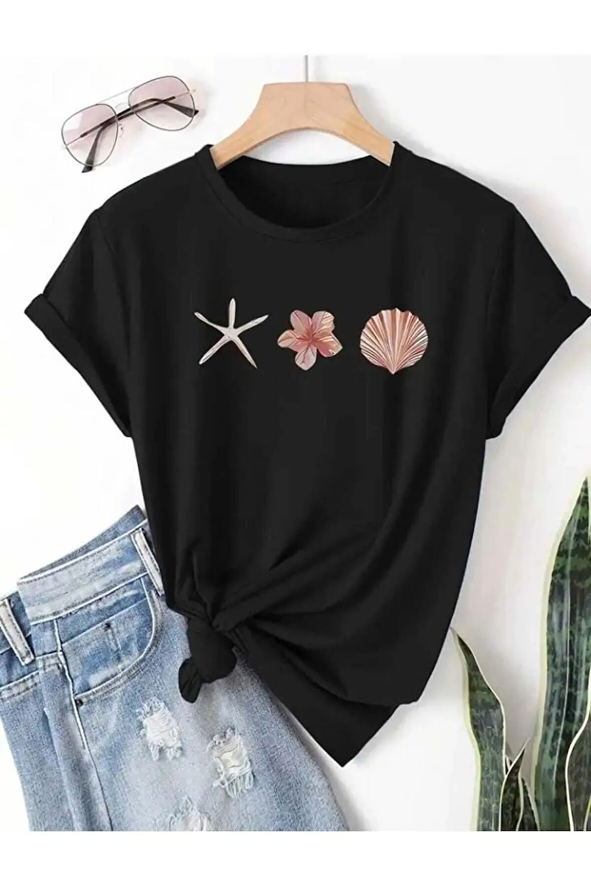 Unisex Deniz Yıldızı Özel Tasarım Ön Baskılı Tasarım Tshirt
